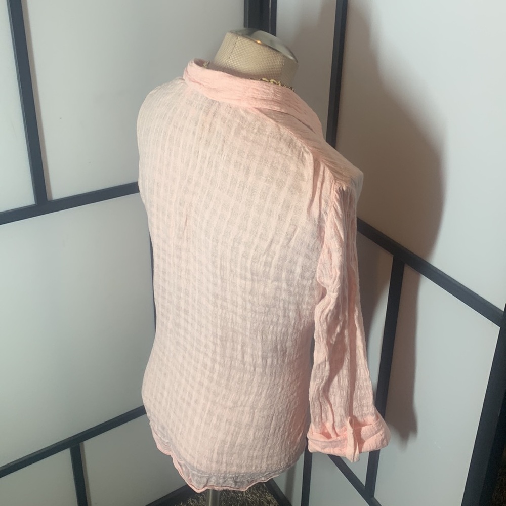 Harve Benard by Benard Holtzman Pink Sheer Linen Summer Button Down Shirt - Picture 9 of 12